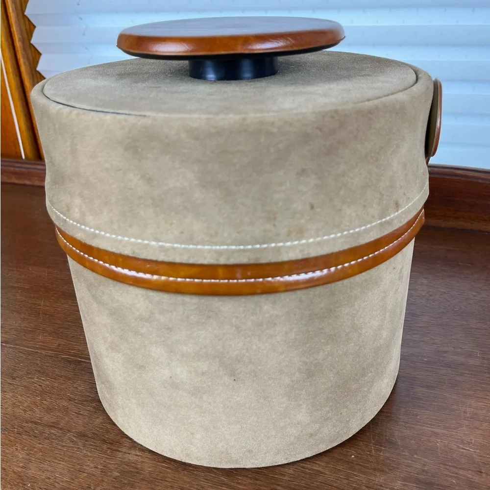 Vintage ELMAR Faux Suede & Leather MID CENTURY Ice Bucket